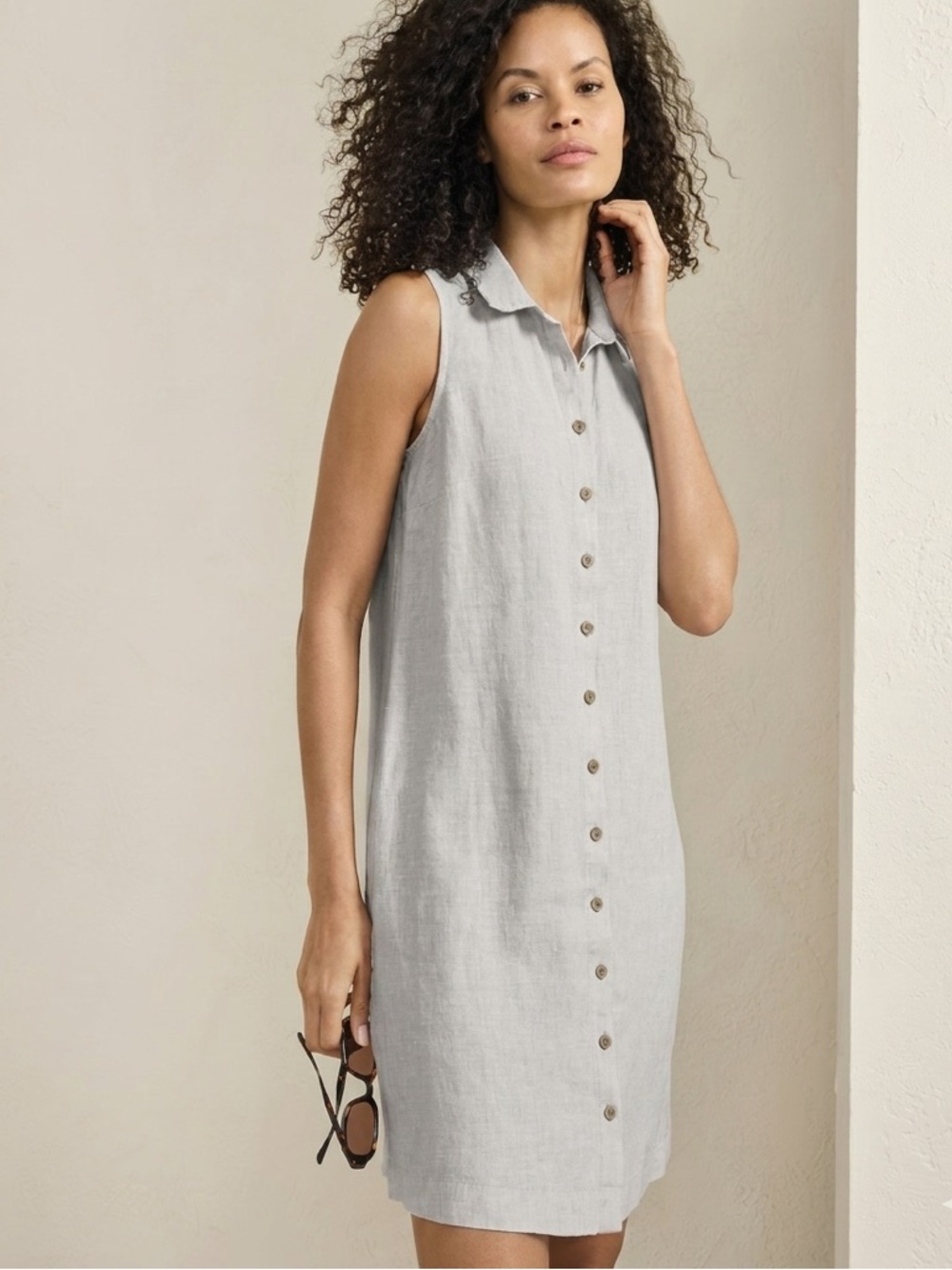 Garnet Hill Classic 100% Linen Shirtdress Gray Size 6 Effortless Chic